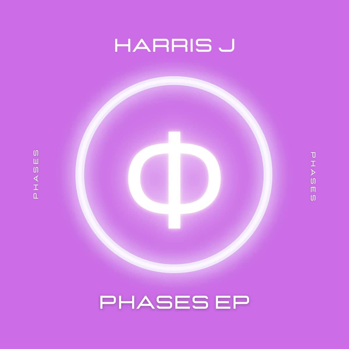 Phases EP cover: a glowing phi symbol on a violet background